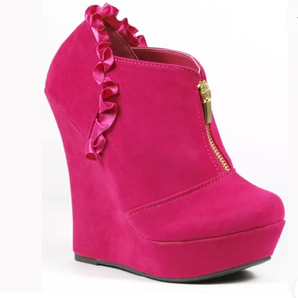 New Fuchsia  Pink Faux Suede Platform Wedge Boot